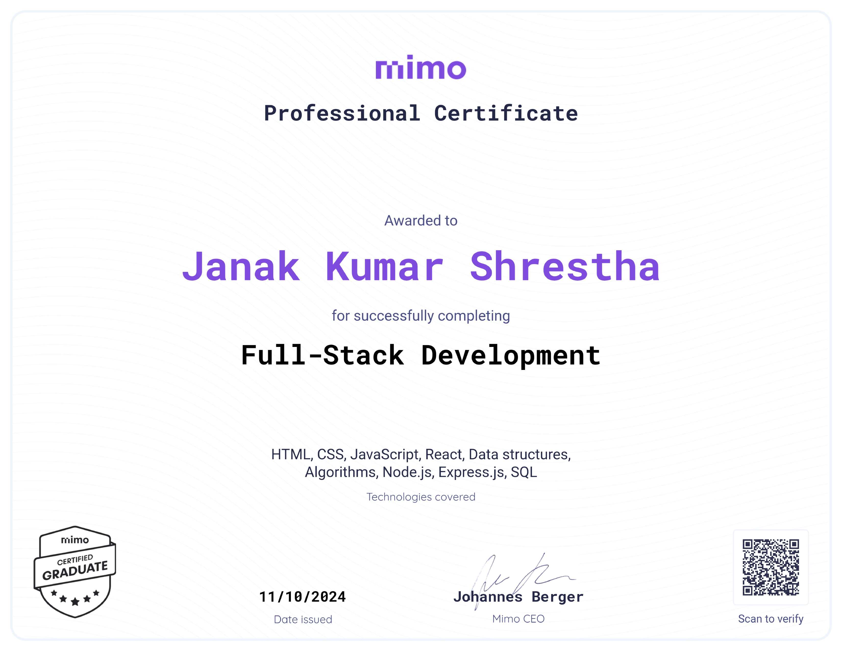 Janak Kumar Shrestha - Full Stack Web Developer